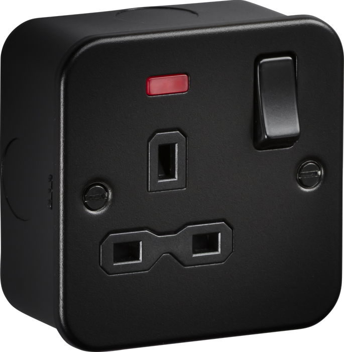 Knightsbridge MR7000NTB Metalclad 13A 1G DP Switched Socket with neons - Textured Sand Black Finish