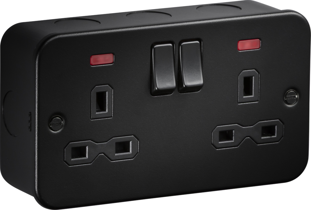 Knightsbridge MR9000NTB Metalclad 13A 2G DP Switched Socket with neons - Textured Sand Black Finish