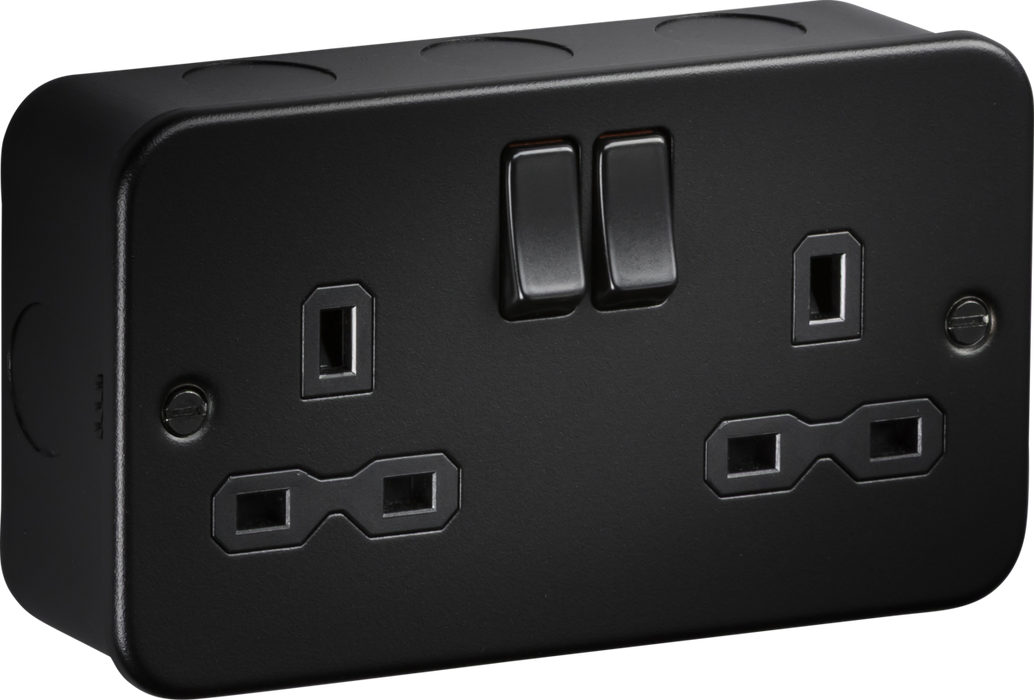 Knightsbridge MR9000TB Metalclad 13A 2G DP Switched Socket - Textured Sand Black Finish