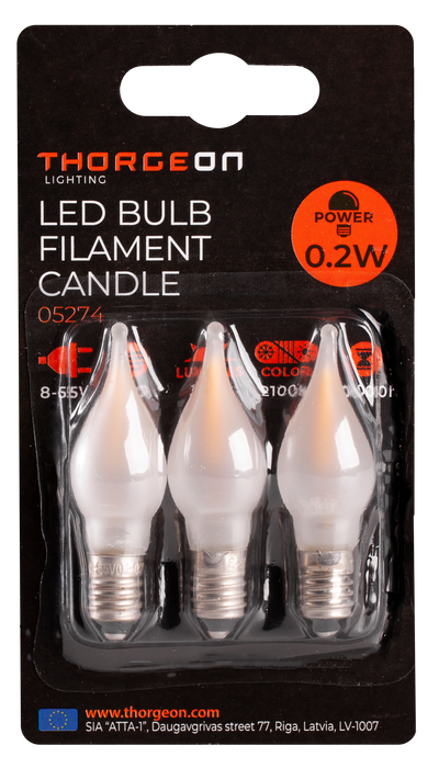 Thorgeon - 05274 LED Bulb Filament Candle 0.2W E10 8-55V 12Lm 2100K