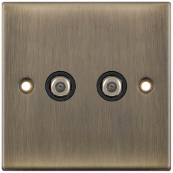 Selectric 5M Antique Brass 2 Gang Satellite Socket with Black Insert