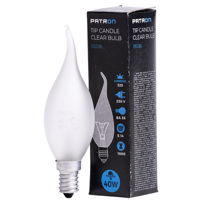 Patron - 05136 Incandescent Bulb E14 40W BA35 230V FR