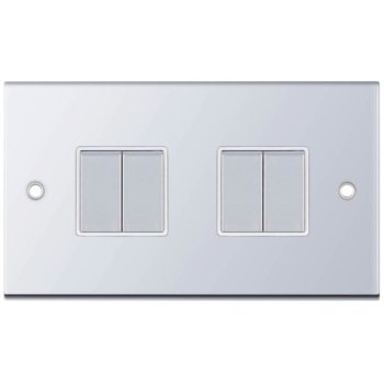 Selectric 5M Polished Chrome 4 Gang 10A 2 Way Switch with White Insert