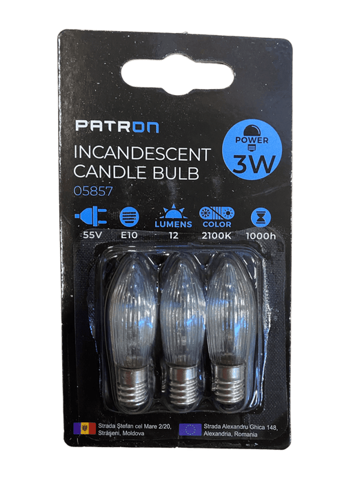 Patron - 05857 Incandescent Candle Bulb 3W E10 C6 55V Clear
