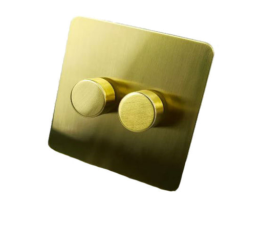 Caradok 2 Gang Screwless 2 Way Double Brushed Brass LED Dimmer Switch Caradok - Screwless Brushed Brass Caradok - Sparks Warehouse