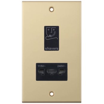Selectric 5M Satin Brass 115/230V Dual Voltage Shaver Socket with Black Insert