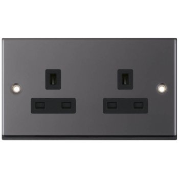 Selectric 7M-Pro Black Nickel 2 Gang 13A Unswitched Socket with Black Insert