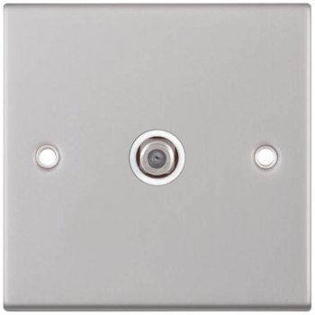Selectric 5M Satin Chrome 1 Gang Satellite Socket with White Insert