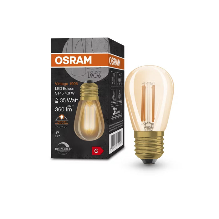 Ledvance Vintage 1906 Mini Edison ST 45 33 Filament DIM 4.8W 822 Gold E27