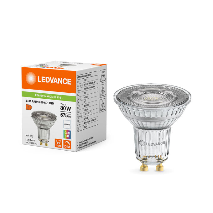 Ledvance LED PAR16 GU10 940 Cool White Reflector 7W 575lm Dimmable - Replaces 80W