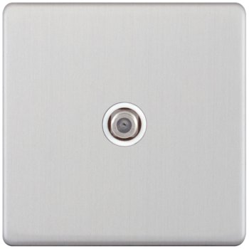 Selectric 5M-Plus Satin Chrome 1 Gang Satellite Socket with White Insert