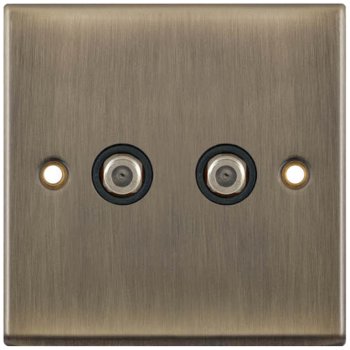Selectric 7M-Pro Antique Brass 2 Gang Satellite Socket with Black Insert