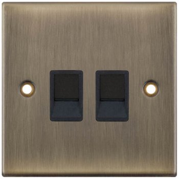 Selectric 5M Antique Brass 2 Gang RJ45 Data Socket with Black Insert