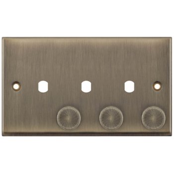 Selectric 7M-Pro Antique Brass 2 Gang Triple Aperture Dimmer Plate with Matching Knobs