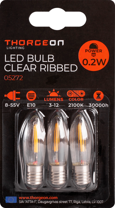 Thorgeon - 05272 LED Bulb Clear Ribbed 0.2W E10 8-55V 12Lm 2100K