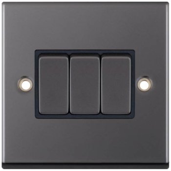 Selectric 7M-Pro Black Nickel 3 Gang 10A 2 Way Switch with Black Insert