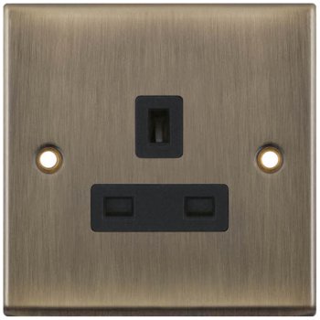 Selectric 7M-Pro Antique Brass 1 Gang 13A Unswitched Socket with Black Insert