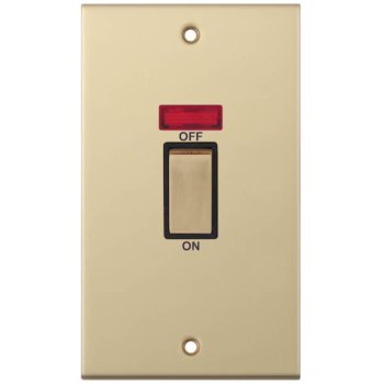 Selectric 5M Satin Brass 2 Gang 45A DP Switch with Neon and Black Insert