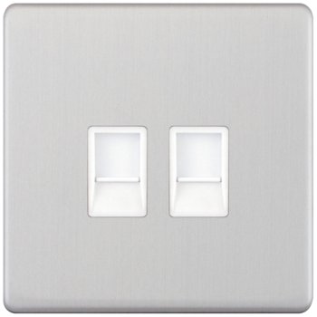 Selectric 5M-Plus Satin Chrome 2 Gang RJ45 Socket with White Insert