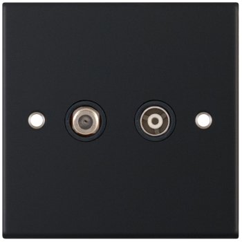 Selectric 5M Matt Black 2 Gang Satellite and TV/FM Socket with Black Insert