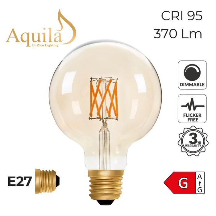 Zico Globe G95 Amber 6W 2000K E27 Light Bulb Dimmable