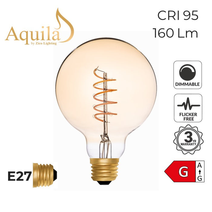 Zico Globe G95 Helix Amber 4W 2000K E27 Light Bulb Dimmable