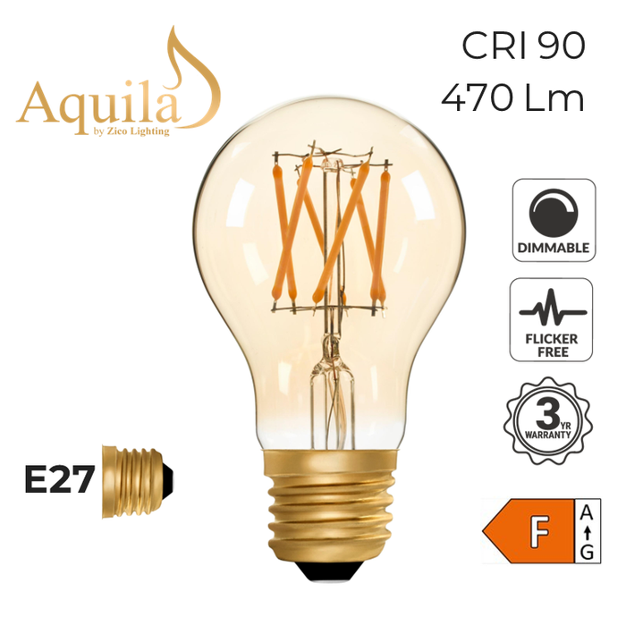 Zico GLS A60 Amber 6W 2200K E27 Light Bulb Dimmable