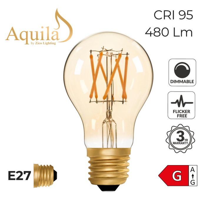 Zico GLS A60 Amber 6W 2000K E27 Light Bulb Dimmable