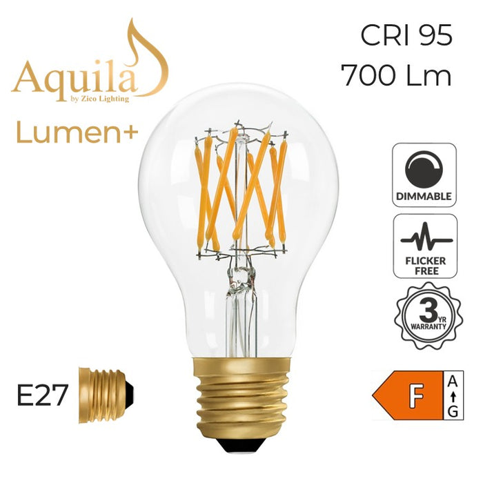 Zico GLS A60 Clear 8W 2200K E27 Lumen+ Light Bulb Dimmable
