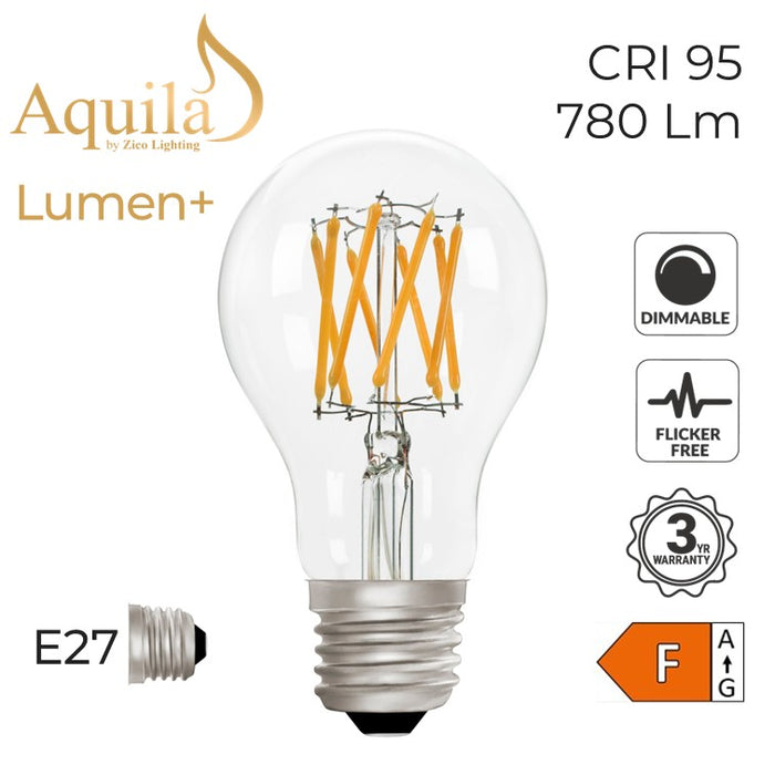 Zico GLS A60 Clear 8W 2700K E27 Lumen+ Light Bulb Dimmable