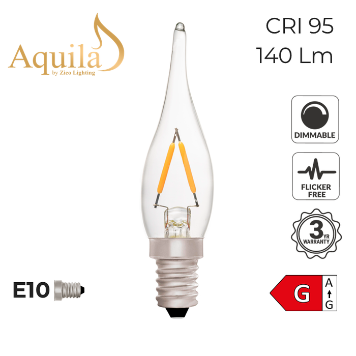 Zico French Candle C22 Clear 2W 2700K E10 Light Bulb Dimmable