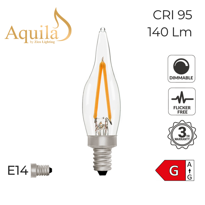 Zico French Candle C22 Clear 2W 2700K E14 Light Bulb Dimmable