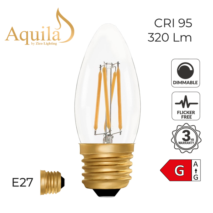 Zico Candle C35 Clear 4W 2200K E27 Light Bulb Dimmable