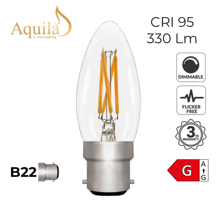 Zico Candle C35 Clear 4W 2700K B22 Light Bulb Dimmable