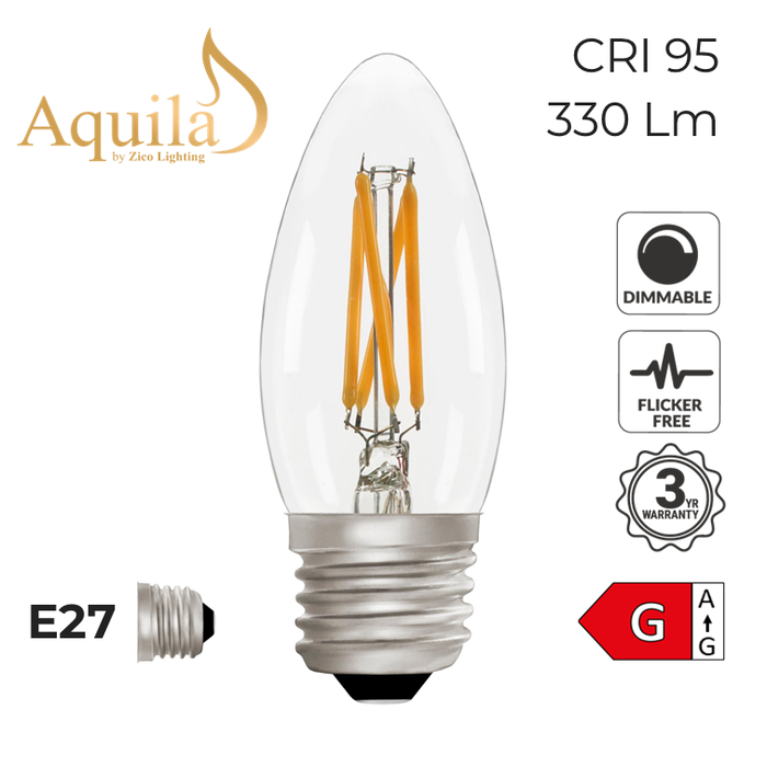 Zico Candle C35 Clear 4W 2700K E27 Light Bulb Dimmable