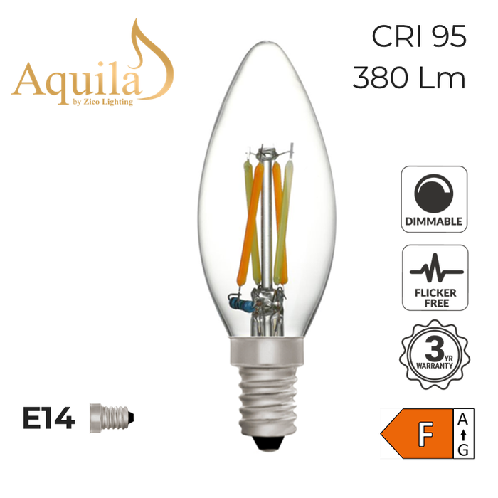 Zico Candle C35 Dim-to-Warm Clear 4W E14 Light Bulb Dimmable