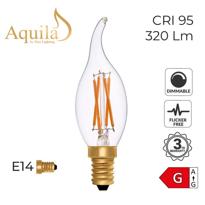 Zico Flame Tip Candle C35 Clear 4W 2200K E14 Light Bulb Dimmable