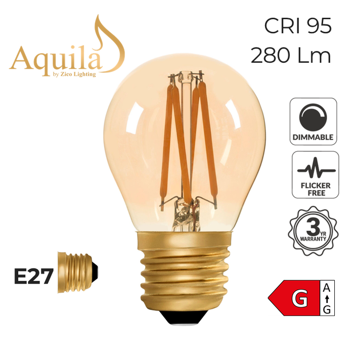 Zico Golfball G45 Amber 4W 2000K E27 Light Bulb Dimmable