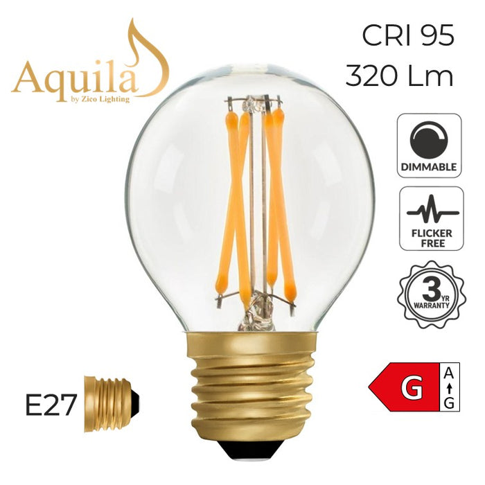 Zico Golfball G45 Clear 4W 2200K E27 Light Bulb Dimmable