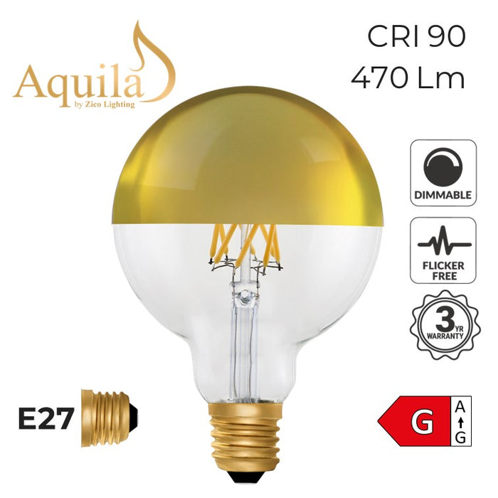 Zico Globe G95 Gold Mirrored 6W 2200K E27 Light Bulb Dimmable