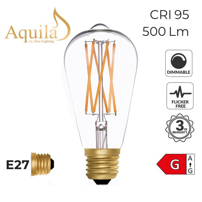 Zico Squirrel Cage ST64 Clear 6W 2200K E27 Light Bulb Dimmable
