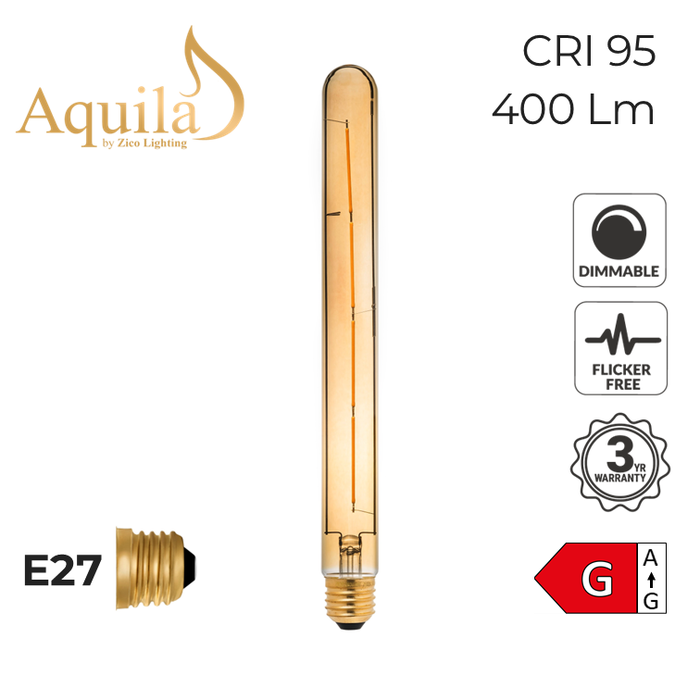 Zico Tube T30 290mm Amber 6W 2000K E27 Light Bulb Dimmable