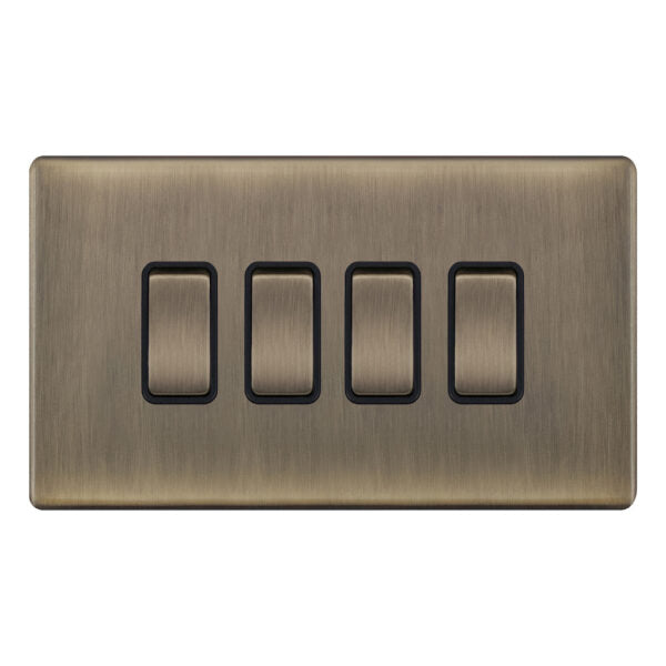 Selectric 5MPLUS-604 Antique Brass 4 Gang 10A 2 Way Switch with Black Insert