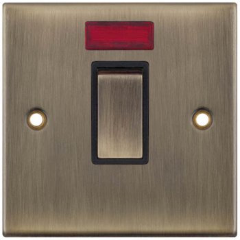 Selectric 5M Antique Brass 1 Gang 45A DP Switch with Neon and Black Insert