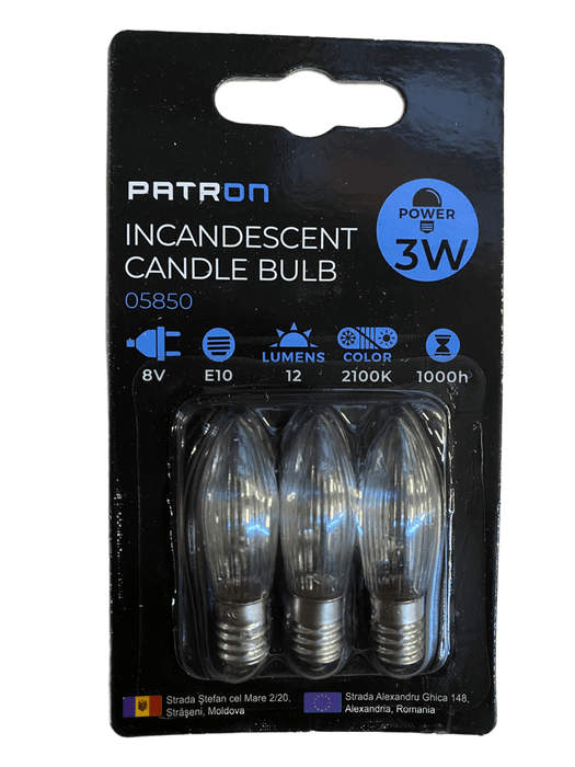 Patron - 05850 Incandescent Candle Bulb 3W E10 C6 8V Clear