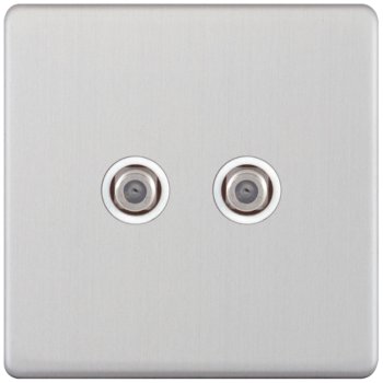 Selectric 5M-Plus Satin Chrome 2 Gang Satellite Socket with White Insert
