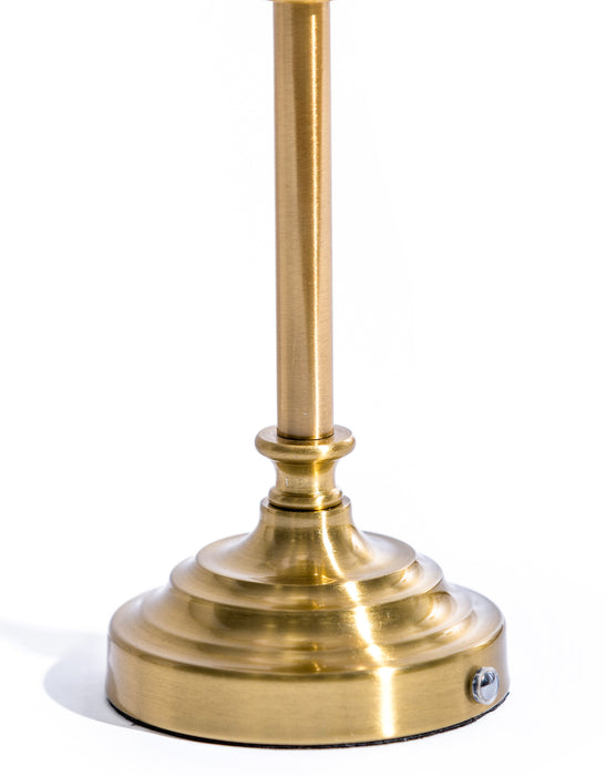 Classic Brass Rechargeable Table Lamp w/ Cylinder Oatmeal Shade - CH301