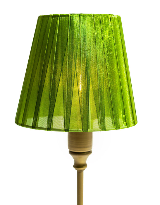 Antique Bronze Rechargeable Table Lamp with Pleated Green Shade - CH306
