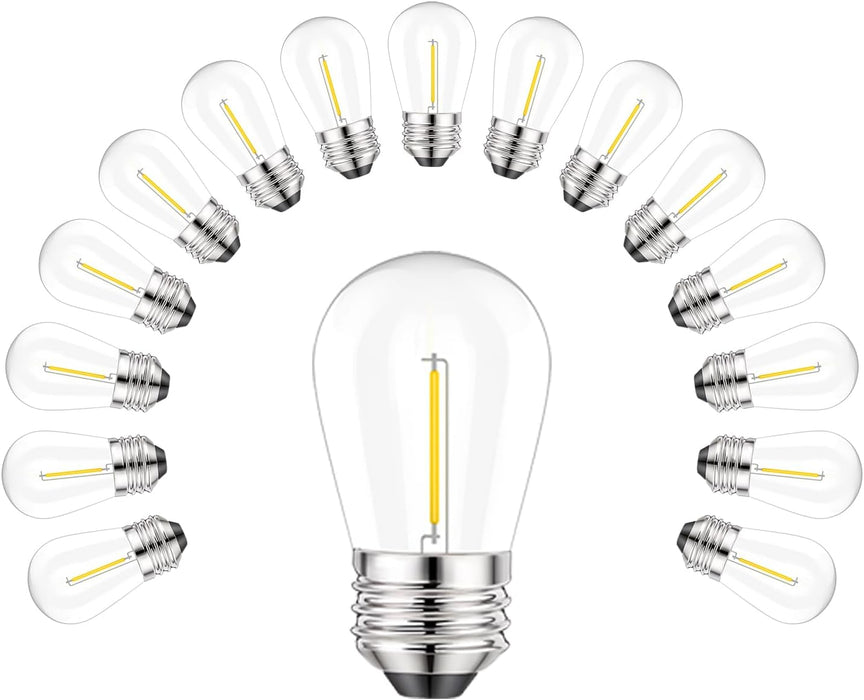 Waterproof E27 LED Bulbs, S14 Vintage Edison LED Light 1W Plastic Bulbs 2700K Warm White Dimmable IP65 Waterproof Outdoor - 15 Packs