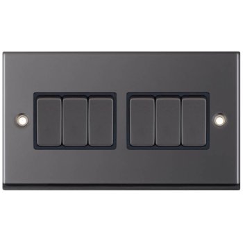 Selectric 7M-Pro Black Nickel 6 Gang 10A 2 Way Switch with Black Insert